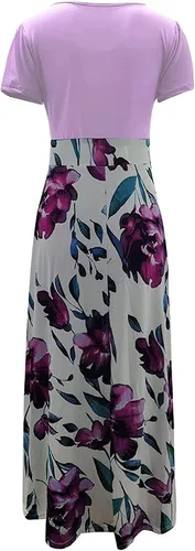 Miniatura 4 de NIUQI Vestido largo con estampado floral para mujer cintura imperio cuello redondo patchwork estampado