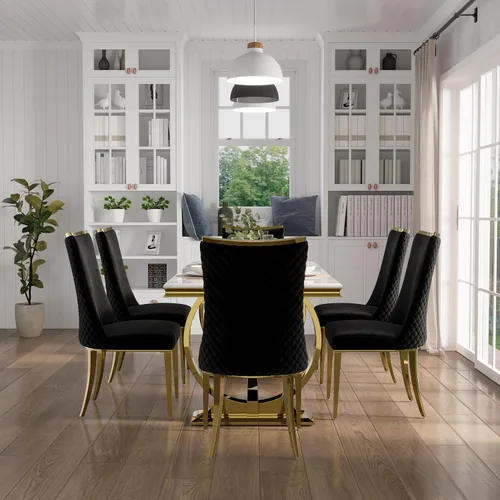 Miniatura 7 de Sillas de comedor, Juego de 4 sillas de comedor, Silla de comedor de terciopelo negro con patas de acero inoxidable dorado