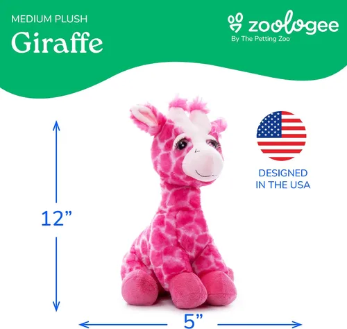 Miniatura 6 de The Petting Zoo Peluche de jirafa rosa, animales del zoológico de Lash'z, juguete de peluche de jirafa de 12 pulgadas