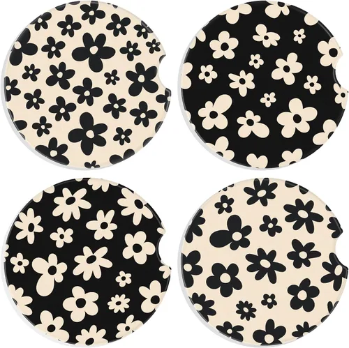 Miniatura 8 de Boao 4 piezas de posavasos florales para portavasos de coche para el día de San Valentín, posavasos de cerámica de 2.56" con base antideslizante