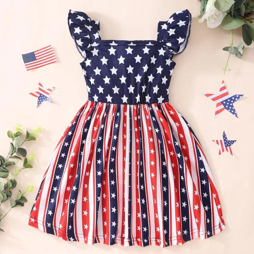 Miniatura 7 de Popshion Vestidos de niña con mangas con vuelo, vestido de verano para niños, fiesta de cumpleaños, sin mangas, vestido de 1 a 8 años