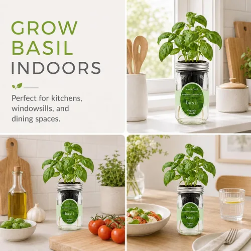 Miniatura 6 de Kit de Cultivo Hidropónico, Kit de Inicio de Jardín de Hierbas en Frasco Mason con Autoriego para Interiores, Jardín de Hierbas para Alféizar