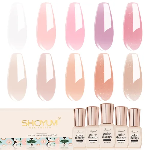 Miniatura 11 de SHOYUM Jelly Nude Juego de Esmaltes de Uñas de Gel, 10 Piezas Kit de Esmalte en Gel Transparente Blanco Lechoso Rosa UV LED Colores Barniz Arte