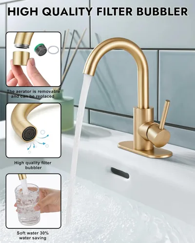 Miniatura 3 de Midanya Grifo de baño de un solo agujero, grifo de fregadero de barra de 1 agujero, adecuado para tocador de cocina, RV, boquilla giratoria de acero