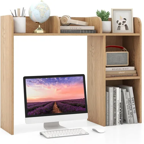 Miniatura 27 de LDAILY Desktop Bookshelf, 2-Tier Office Desk Shelf Organizer Desk Hutch with 4 Shelves, 37’’L Wood Storage Rack Display Shelf for Computer Desk