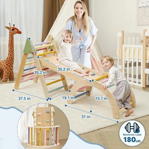 Miniatura 2 de Pikler - Juego de escalada triangular plegable de madera 7 en 1, juguetes Montessori para niños pequeños de 1 a 3 años, gimnasio de selva