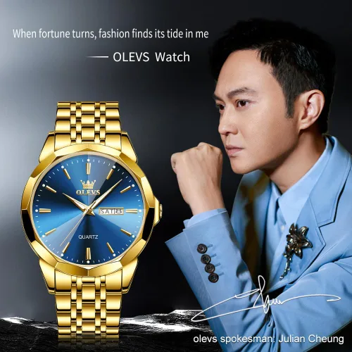 Miniatura 9 de OLEVS Watch for Men Diamond Business Dress Analog Quartz Stainless Steel Waterproof Luminous Date Two Tone Luxury Casual Wrist Watch Blue