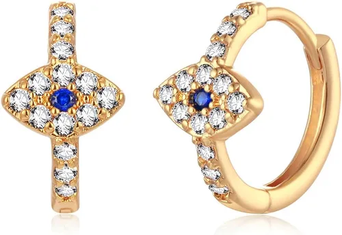 MYEARS Aretes de mal de ojo para mujer, chapados en oro de 14 quilates, pequeños, simples, minimalistas, hipoalergénicos, de protección diaria