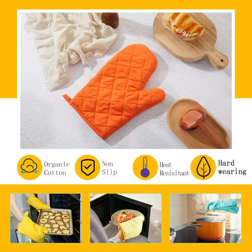 Miniatura 5 de Dandat 16 pares de guantes de horno acolchados con forro de tela de toalla extra largos resistentes al calor, guantes de cocina de algodón