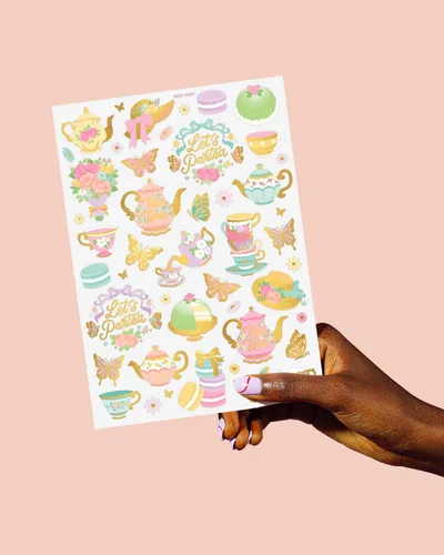 Miniatura 5 de xo, Fetti Tatuajes temporales para fiesta de té - 48 estilos de purpurina Suministros para fiesta de cumpleaños Partea, tetera de té, cupcakes