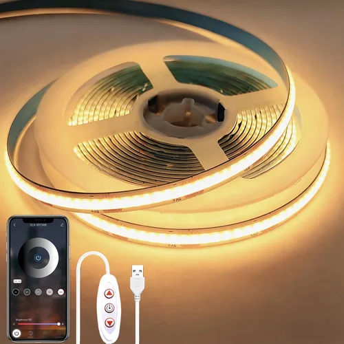 Miniatura 12 de Tira de luces LED COB USB para TV, 5 V alimentadas por USB, luces LED regulables, luz blanca cálida, 3.3 pies, 320 LED/M, 3000 K, tira de luz