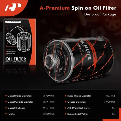 Miniatura 2 de A-Premium Filtro de aceite giratorio de protección de 10 mil millas compatible con Volkswagen Jetta, Passat, Tiguan, Beetle, CC, Eos, GTI y Audi A4