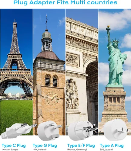 Miniatura 8 de Adaptador de viaje de Estados Unidos a Europa de 220 V a 110 V convertidor de voltaje con carga USB de 4.5 A de 6 puertos y adaptador de enchufe