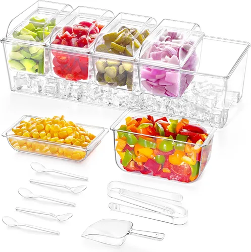 Lifewit Set para servir barra de tacos para fiesta con 5 contenedores (2.5 tazas) y componentes, organizador grande refrigerado con hielo para