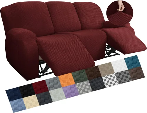 Miniatura 55 de YEMYHOM Funda elástica de 4 piezas para silla reclinable de jacquard con bolsillo lateral, antideslizante, ajustable, protector de muebles con parte