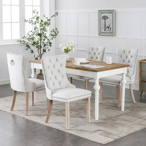 Miniatura 123 de Juego de 2 sillas de comedor de terciopelo tapizadas con ribete de cabeza de clavo y patas doradas chapadas en acero inoxidable para cocina