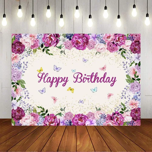Miniatura 5 de Mocsicka Telón de fondo de fiesta floral de mariposa para bebés, niñas, hada, princesa, feliz cumpleaños, fotografía de fondo, vinilo para niños