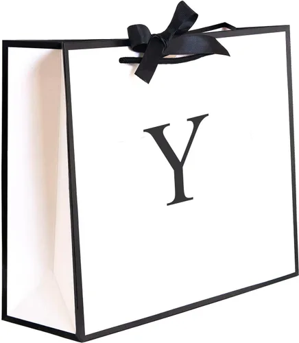 Miniatura 50 de QLSKO - Bolsa de regalo inicial con lazo de cinta, bolsa de papel horizontal personalizada, bolsa de regalo con monograma para cumpleaños