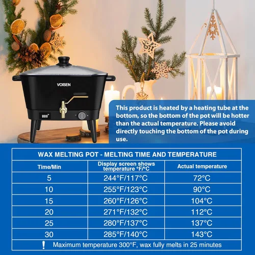 Miniatura 8 de BESNEL Derretidor de Cera para Hacer Velas, Derretidor de Cera Eléctrico Antiadherente con Capacidad para 8 Cuartos de Cera, Cera de Soja para Negro