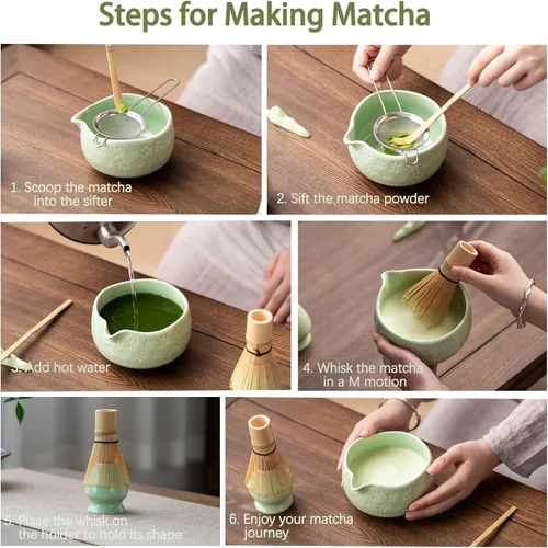 Miniatura 6 de Buucup Juego de batidor de matcha, juego de cerámica matcha incluye cuenco matcha, batidor y soporte de matcha, cuchara de bambú, soporte para Verde