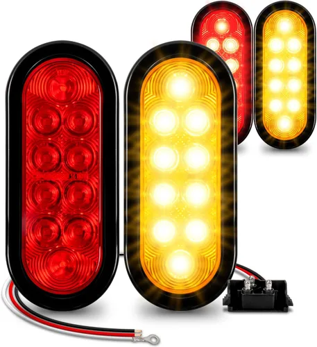 Miniatura 10 de Juego de luces traseras LED ovaladas para remolque de 6.0 in, 2 color ámbar y 2 color rojo 4 Rojo + 2 Blanco