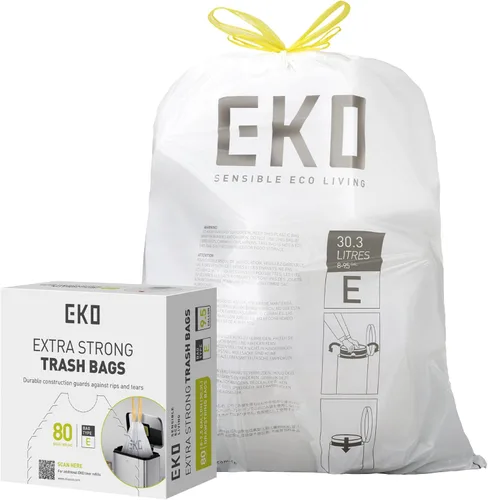 Miniatura 18 de EKO 4 galones / 10-15 litros, 80 bolsas de basura pequeñas con cordón, bolsas de basura extrafuertes sin perfume, rollo fácil de dispensar