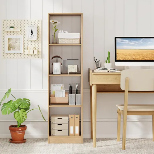 Miniatura 2 de Giantex Estantería de 4 cubos de 56 pulgadas de alto, natural independiente de 15 pulgadas de ancho y 5 niveles con 4 kits antivuelcos, organizador