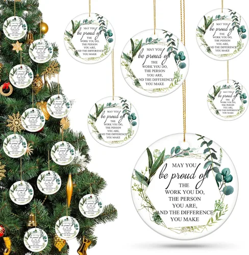 Miniatura 8 de 5 piezas de adornos navideños de agradecimiento, regalos de apreciación navideña, "Que estés orgulloso del trabajo", árbol de Navidad de cerámica