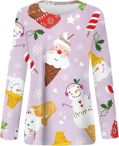 Miniatura 4 de RMXEi Camisas de Navidad 2023 a la moda, camisas de cuello redondo para mujer, camisas de Navidad casuales elegantes y holgadas