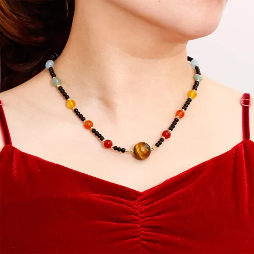 Miniatura 2 de Jewever Collares de cuentas de 7 chakras con ojo de tigre para mujer, cristales curativos de obsidiana y piedras preciosas de reiki, piedra