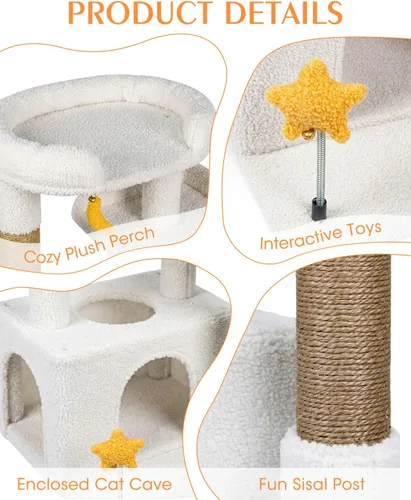 Miniatura 2 de Bonita torre para gatos de interior de 32 pulgadas con condominio para gatos, plataforma de felpa, hamaca, postes rascadores de sisal, bola