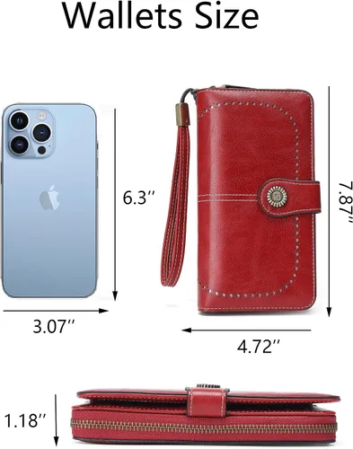 Miniatura 5 de Billetera de cuero para mujer, de gran capacidad, con cremallera, cartera con cremallera para mujer, 1-licor rojo, Moderno