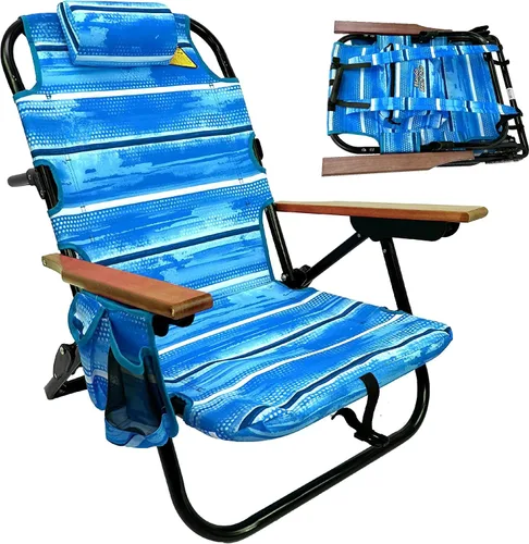 EasyGo Product Mochila para silla de playa, 5 posiciones y bolsa para portavasos en el lateral, bolsa de almacenamiento de almohada acolchada en la