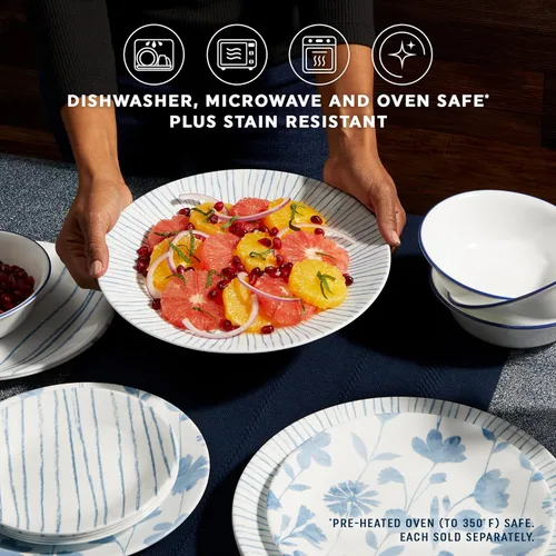 Miniatura 3 de Corelle 6 piezas de platos de vidrio Vitrelle de 8.5" para almuerzo, ligeros, resistentes a los arañazos - Rayas botánicas