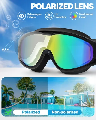 Miniatura 2 de Gafas de natación polarizadas, anti rayos UV y niebla, para adultos, unisex, sin fugas, gafas de natación para hombres, mujeres y jóvenes Negro