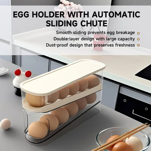 Miniatura 5 de Soporte rodante para huevos para refrigerador, dispensador de huevos para refrigerador, contenedor de almacenamiento rodante automático