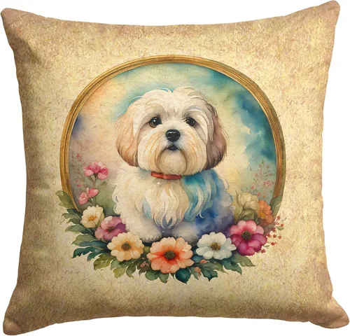Miniatura 175 de Caroline's Treasures DAC2072PW1414 Affenpinscher and Flowers - Almohada decorativa de tela, lavable a máquina, para interiores y exteriores