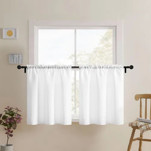 Miniatura 17 de Cortinas de baño gris de Home Queen con textura gofre para ventana de cocina pequeña, repelente al agua, bolsillo de barra, corta, 61 cm x 61 cm