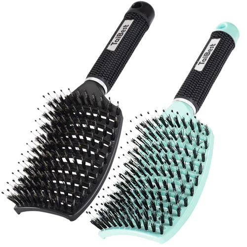 Juego de cepillos de cerdas de jabalí – Cepillo desenredante para cabello seco, húmedo para cabello fino, grueso y rizado, cepillo de pelo curvado y