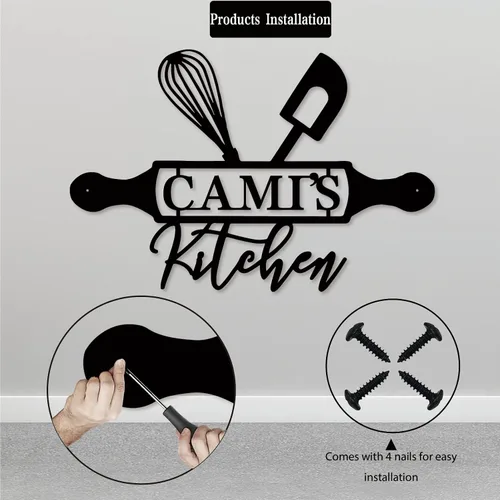 Miniatura 7 de Letrero de metal personalizado con nombre personalizado para cocinero de restaurante, letreros de monograma para cocina casera, regalo