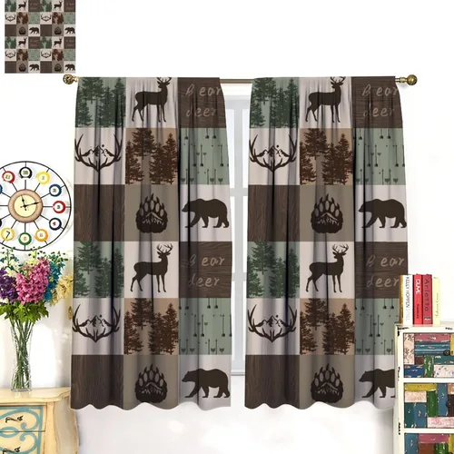 Miniatura 8 de Cortinas rústicas de alce y oso, tratamiento retro para ventana de cabaña de oso salvaje para dormitorio, cocina, cortinas de estilo rústico Retro