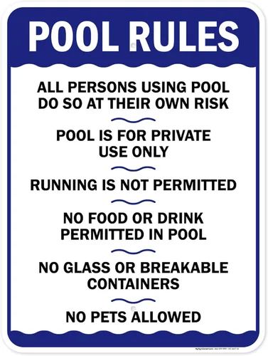 Miniatura 9 de Letrero de reglas de la piscina, «Swim at Your Own Risk, This is a Private Pool, No Food No Runing, No Glass, No Pets – Cartel de piscina, 10 x 14