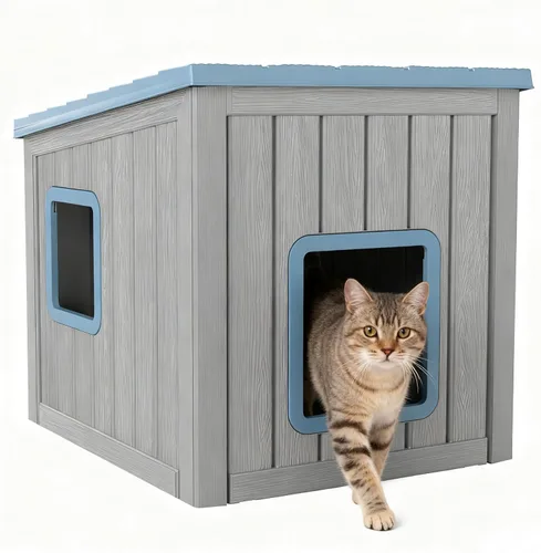 Miniatura 10 de KAMABOKO Casa para gatos al aire libre, refugio de plástico PP resistente a la intemperie para uso en interiores y exteriores, casa duradera