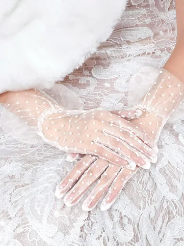 Miniatura 5 de 2 pares de guantes de encaje para mujer, elegantes guantes cortos para boda, fiesta, té, fiesta, vestido de fiesta, guantes transparentes de malla