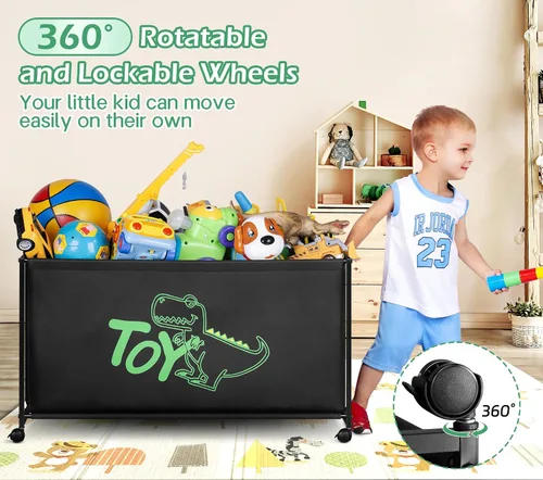 Miniatura 2 de MISSLO Caja grande de juguetes con ruedas, gran baúl de juguetes para niños, organizador de juguetes, 124L, color negro