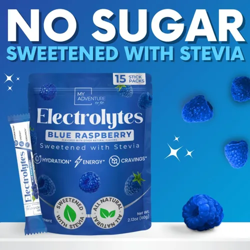 Miniatura 4 de Polvo de electrolitos sin azúcar - Sabor a frambuesa azul - Hidratación refrescante - Energía sin cafeína - Todos los ingredientes naturales