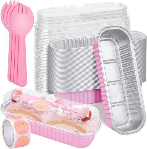 Miniatura 11 de Paquete de 100 mini moldes para pasteles de 6.8 onzas con tapas, moldes para hornear de papel de aluminio, recipientes individuales para postres