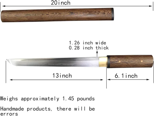 Miniatura 3 de Tanto Japonés Hecho a Mano de Acero Damasco Templado en Arcilla Espada Katana Corta Afilada de 20 Pulgadas
