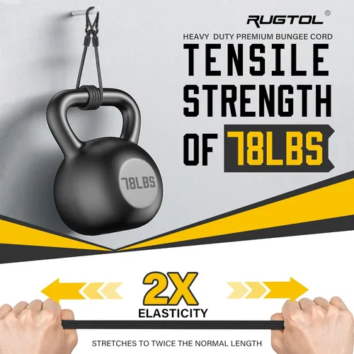 Miniatura 3 de Cuerdas elásticas con ganchos, cuerdas elásticas de servicio pesado de 8 pulgadas de largo con clip de mosquetón para exteriores, cuerda elástica