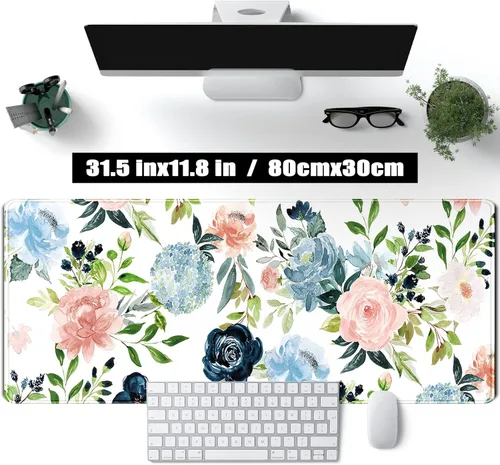 Miniatura 2 de Alfombrilla de escritorio verde para videojuegos, alfombrilla de mouse de escritorio, morado, azul, rosa, floral, grande, XL, grande, para teclado